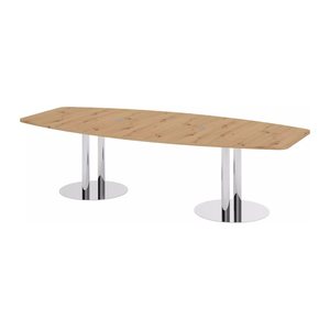 HAMMERBACHER Konferenztisch KT28S asteiche Tonnenform, Rundrohr chrom, 280,0 x 85,0 - 130,0 x 74,0 cm