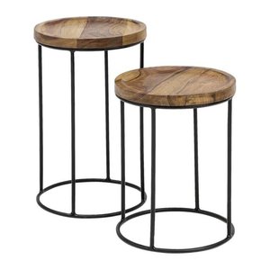 WOHNLING Beistelltische-Set rund Massivholz sheesham, 1 Set