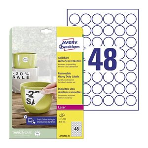 AVERY Zweckform wetterfeste Folienetiketten L4716REV-20 weiß 30,0 x 30,0 mm, 20 Blatt