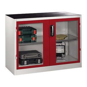 CP Stahlschrank 8831-055 S10192 lichtgrau, rubinrot, Acrylglas 1 Fachboden 120,0 x 50,0 x 100,0 cm, aufgebaut, 1 St.