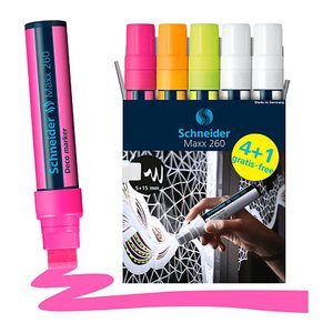 4 + 1 GRATIS: Schneider Maxx 260 Kreidemarker farbsortiert 5,0 - 15,0 mm, 4 St. + GRATIS 1 St.