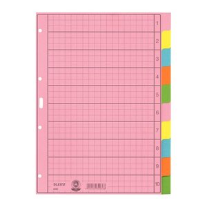 LEITZ Ordnerregister DIN A4 Vollformat blanko farbig 10-teilig, 1 Satz