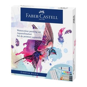 FABER-CASTELL Aquarell Bastelfarben-Set farbsortiert 12 Tuben  5,0 ml Tuben, 4 Synthetik-Pinsel, 1 Schablone und 1 Mischpalette  ml, 1 Set