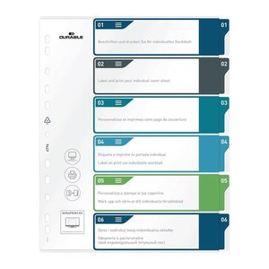DURABLE Ordnerregister DIN A4 Überbreite 1-6 farbig 6-teilig, 1 Satz