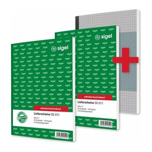 AKTION: SIGEL Lieferschein mit Empfangsschein Formularbücher, 2 St. + GRATIS 1 SIGEL Notizbuch SN200 A5, kariert, 200 Seiten