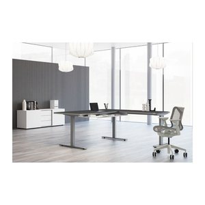 Kerkmann Move 3 Premium elektrisch höhenverstellbarer Schreibtisch weiß L-Form, T-Fuß-Gestell silber 160,0 x 180,0 cm