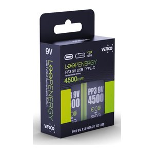 VERICO USB-Akkus mit Ladekabel LoopEnergy PP3 9V Li-Ion E-Block 500 mAh, 2 St.