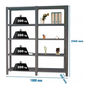 Simonrack Schwerlast-Weitspannregal OFFICCLICK 5 8425437108853 anthrazit 180,0 x 30,0 x 210,0 cm