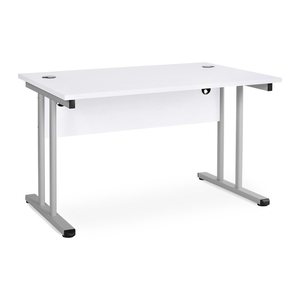 Schreibtisch – T-Fuß – Fixe höhe inkl. Knieraumblende (1600 x 800 x 730 mm, Platte Weiß)
