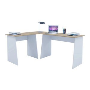 VCM my office Masola Schreibtisch weiß, sonoma-eiche rechteckig, 4-Fuß-Gestell weiß 135,0 x 105,0 cm