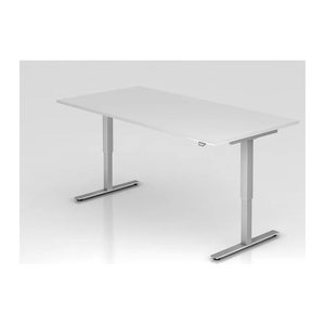 HAMMERBACHER XMST2E elektrisch höhenverstellbarer Schreibtisch weiß rechteckig, T-Fuß-Gestell silber 200,0 x 100,0 cm