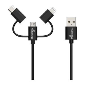 MediaRange 3-in-1 Kabel, micro USB, USB-C und Lightning, sw