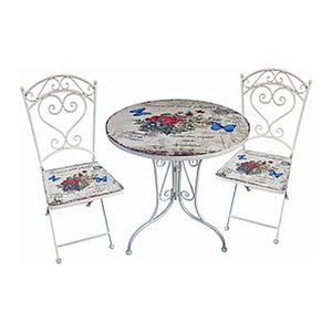 Garden Pleasure Sitzgruppe FLORAL, weiß Metall, 3-teilig