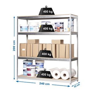 Simonrack Schwerlast-Weitspannregal SIMONFORTE CHIPBOARD 8435104925225 silber 240,0 x 45,0 x 200,0 cm