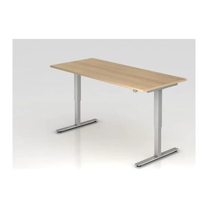 HAMMERBACHER XMST19 elektrisch höhenverstellbarer Schreibtisch eiche rechteckig, T-Fuß-Gestell silber 180,0 x 80,0 cm