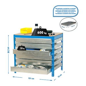 Simonrack Werkbank SIMONWORK BT5 BOX blau 6 Schubladen 151,0 x 76,0 x 84,2 cm