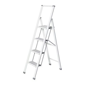 WENKO Stehleiter einseitig silber 4 Stufen, H: 144,0 cm