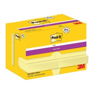 8 + 4 GRATIS: Post-it® Super Sticky Notes Haftnotizen extrastark gelb, 8 Blöcke + GRATIS 4 Blöcke