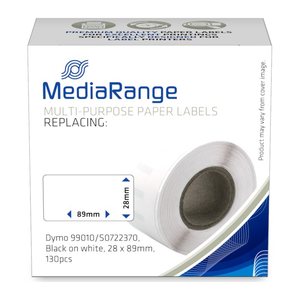 MediaRange Etikettenrollen für Etikettendrucker ersetzt DYMO 99010/S0722370 weiß, 28,0 x 89,0 mm, 1 x 130 Etiketten