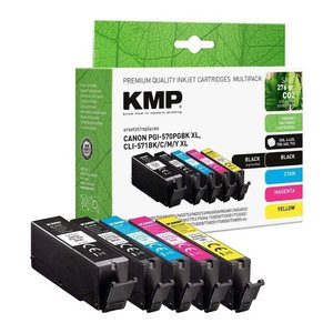 KMP  pigmentschwarz, schwarz, cyan, magenta, gelb Druckerpatronen kompatibel zu Canon PGI-570XL PGBK, CLI-571XL  BK/C/M/Y , 5er-Set