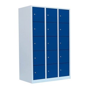 LÜLLMANN Schließfachschrank lichtgrau, enzianblau 523531, 15 Schließfächer 118,5 x 50,0 x 180,0 cm