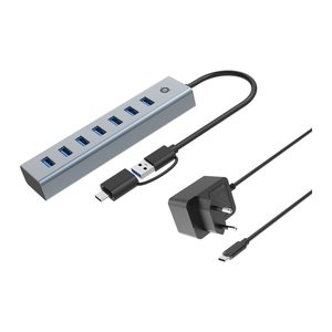 CONCEPTRONIC 7-Port Hub USB-A3.0/-C Adap.->7xA3.0 m.Netz. gr