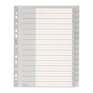 LEITZ Ordnerregister 1276 DIN A4 Vollformat, Überbreite blanko grau 15-teilig, 1 Satz