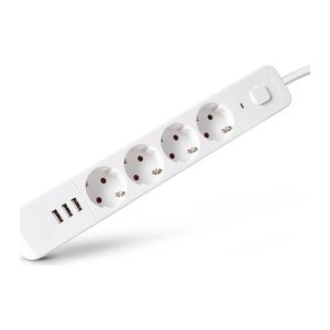 Entac Steckdosenleiste 4fach 3x USB-A, 1,5m weiß