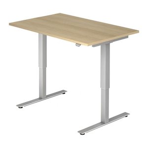 HAMMERBACHER XMST12 elektrisch höhenverstellbarer Schreibtisch eiche rechteckig, T-Fuß-Gestell silber 120,0 x 80,0 cm