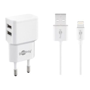 goobay Ladekabel mit Adapter weiß, Kabellänge: 1,0 m, 12 Watt