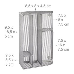 relaxdays Schreibtisch-Organizer silber Metall 5 Fächer 25,5 x 18,0 x 10,5 cm