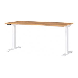 GERMANIA JET höhenverstellbarer Schreibtisch grandson-eiche rechteckig, T-Fuß-Gestell weiß 160,0 x 80,0 cm