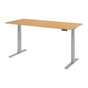 HAMMERBACHER XDKB19 elektrisch höhenverstellbarer Schreibtisch buche rechteckig, C-Fuß-Gestell silber 180,0 x 80,0 cm
