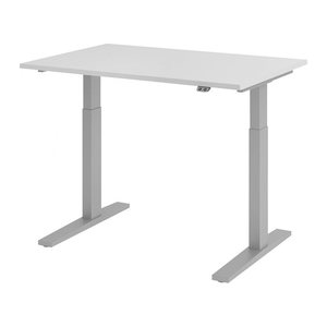 HAMMERBACHER XMKA12 elektrisch höhenverstellbarer Schreibtisch lichtgrau rechteckig, C-Fuß-Gestell silber 120,0 x 80,0 cm