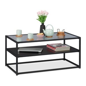 relaxdays Couchtisch rechteckig Glas schwarz 90,0 x 50,0 x 42,0 cm, 1 St.