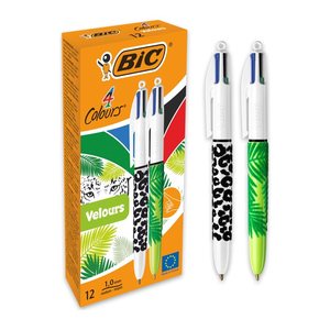 BIC 4-Farben-Kugelschreiber Velours mehrfarbig, Schreibfarbe: blau, schwarz, grün, rot, 1 St.