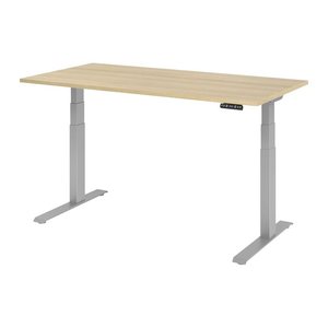 HAMMERBACHER XDKB16 elektrisch höhenverstellbarer Schreibtisch eiche rechteckig, C-Fuß-Gestell silber 160,0 x 80,0 cm