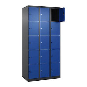 CP Schließfachschrank Classic Plus enzianblau, schwarzgrau 080000-305 S10028, 15 Schließfächer 90,0 x 50,0 x 185,0 cm