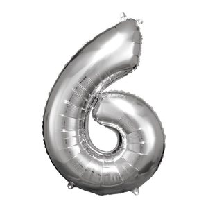 amscan® Folienballon Zahl 6 silber, 1 St.