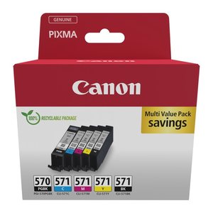 Canon PGI-570 PGBK + CLI-571 BK/C/M/Y 2x schwarz, cyan, magenta, gelb Druckerpatronen, 5er-Set