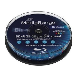 MediaRange Bluray 25GB 10pcs BD-R Spindel Injekt Prin. 6x