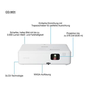 EPSON CO-W01, 3LCD HD-Beamer, 3.000 ANSI-Lumen