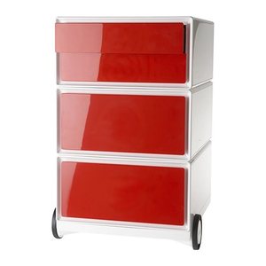 PAPERFLOW easyBox Rollcontainer weiß, rot 4 Auszüge 39,0 x 43,6 x 64,2 cm