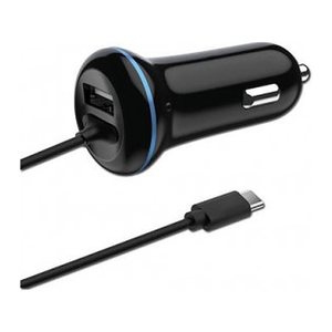 2GO KFZ-Ladegerät 12W 1x USB-A 1xUSB-C 3.1 140cm schwarz
