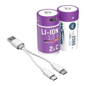 ANSMANN USB-Akkus mit Ladekabel 2500 Li-Ion Baby C 2.300 mAh, 2 St.