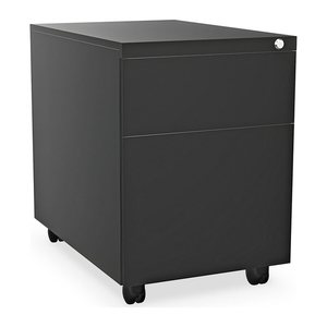 Design-Rollcontainer aus Stahl mit Schubladen – Tiefschwarz (2 Fächer, 2 Schübe)
