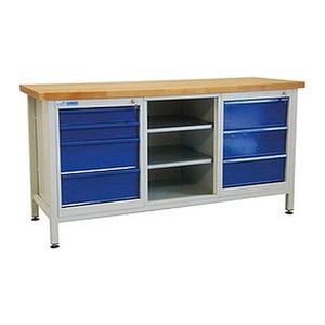 ADB Werkbank lichtgrau, RAL 5012 7 Schubladen 170,0 x 60,0 x 84,0 cm