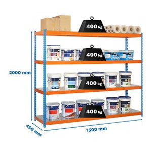 Simonrack Schwerlast-Weitspannregal ECOFORTE 1504-4 457100047201544 orange, blau 150,0 x 45,0 x 200,0 cm