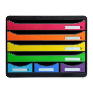 Exacompta Schubladenbox STORE-BOX  rot, orange, gelb, grün, hellblau, violett 307798D, DIN A4 quer mit 7 Schubladen, 1 St.