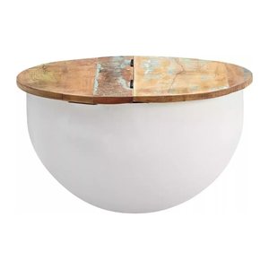 WOHNLING Couchtisch rund Massivholz weiß 60,0 x 60,0 x 34,0 cm, 1 St.